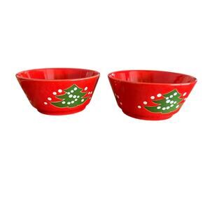 Waechtersbach Germany Ceramic Bowls Christmas Tree Red Green Set Of 2